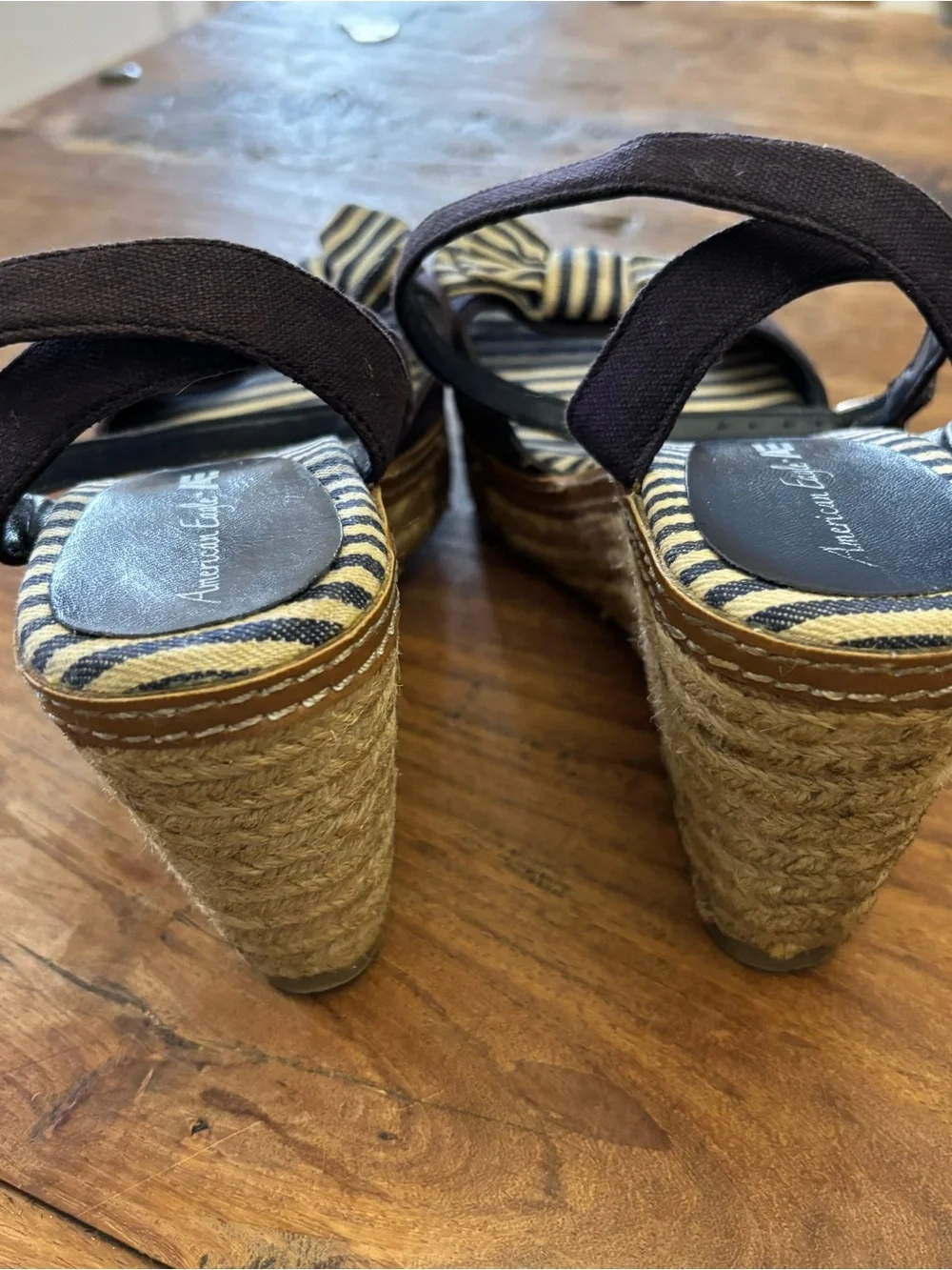 American Eagle Outfitters Navy and Cream Striped Espadrille Wedges - Picture 5 of 7